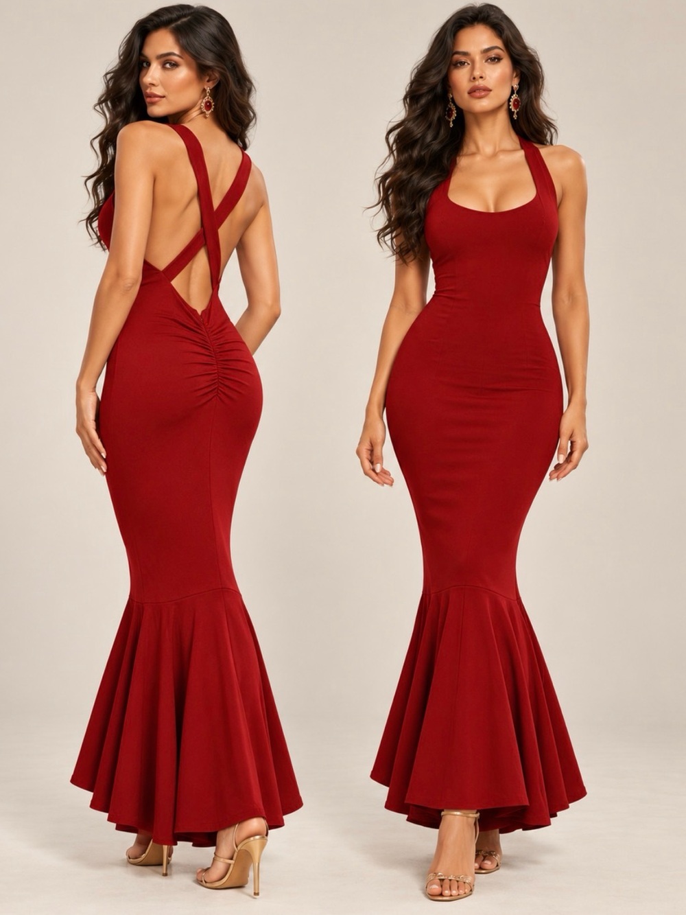 Vintage Dolce & Gabbana Red Halter Mermaid Flounce Midi Dress - IT 42 (US 6)